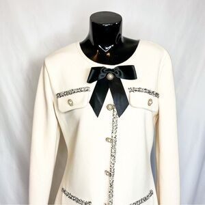 Elegant Cream Dress with Black Bow & pearl details